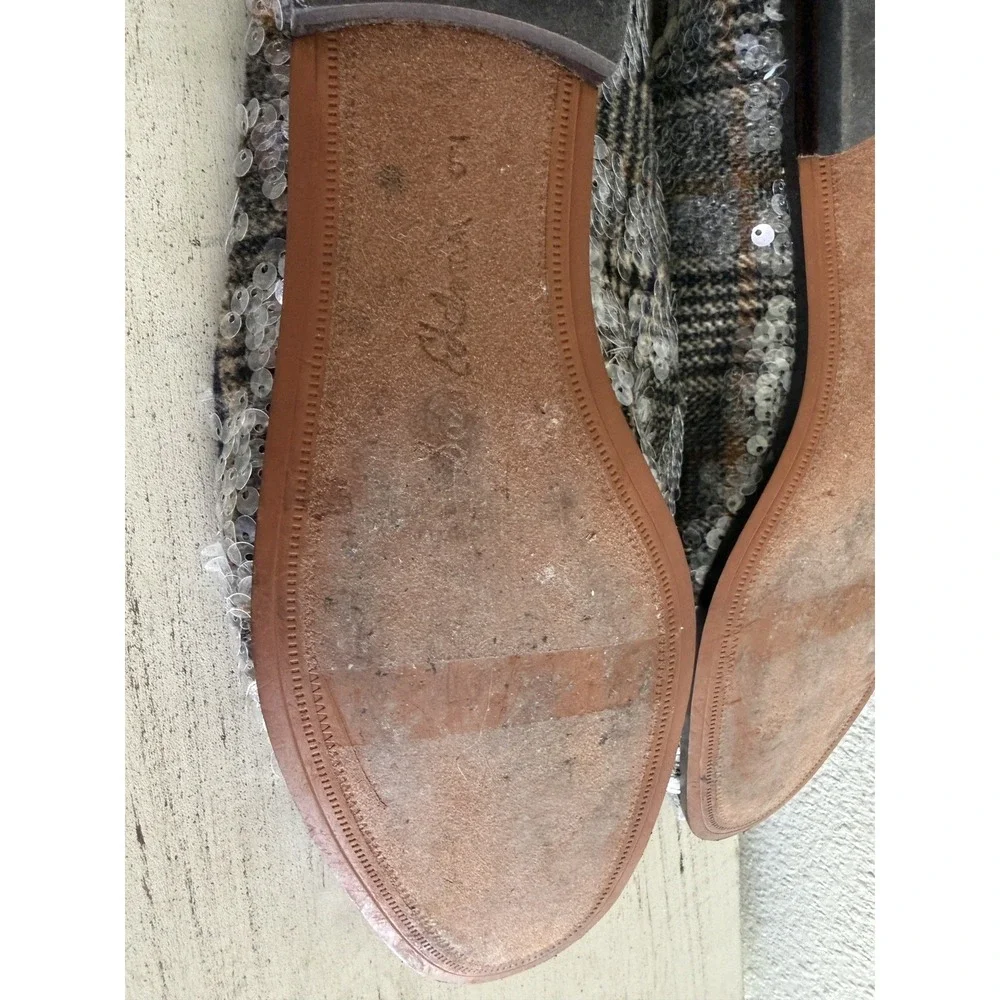 Sam Edelman Loraine Women's Loafers black gray plaid tweed multi sequin sz 9